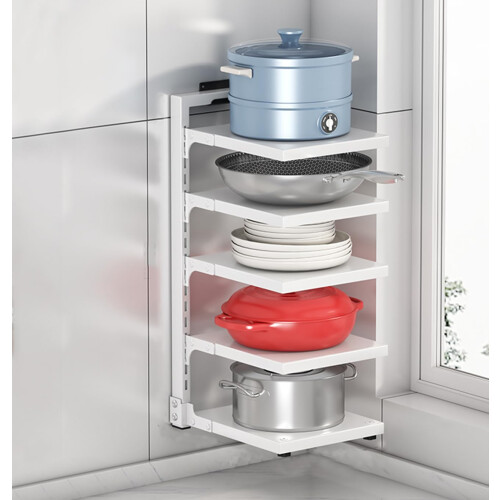 5 Tier Wall Mounted Pot Rack Organizer with Adjustable Storage Tiers for Kitchen Cabinet, White