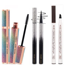 Mascara and Eyebrow Pencil Set with Eyeliner, Waterproof LongLasting Eye Makeup Kit Black Chestnut Brown