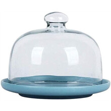 Glass Dome Cake Stand with Transparent Cover, Ceramic Base for Fruit and Biscuit Serving Display