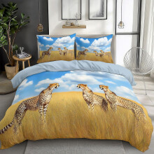 Leopard Print Full Size Duvet Cover Set African Safari Reversible Bedding Blue Yellow 3Piece