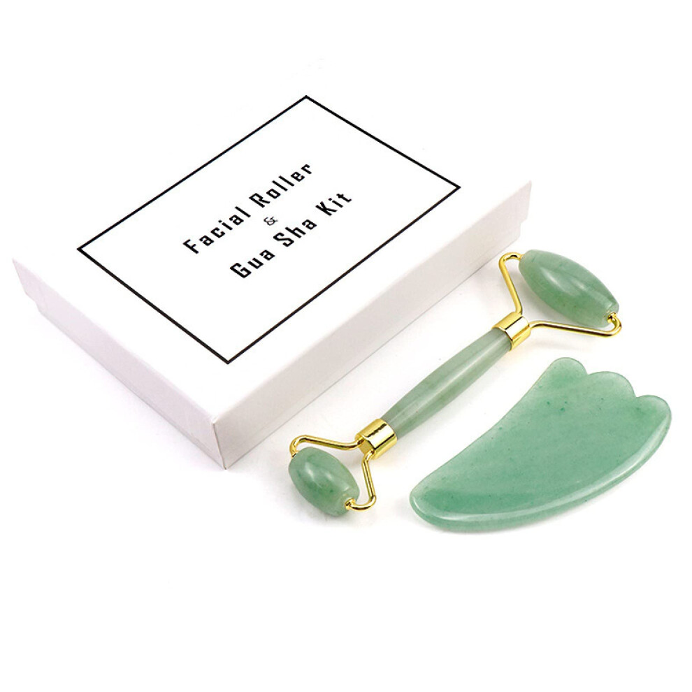 Jade Roller and Gua Sha Set for Face and Neck, Puffiness Reduction, Skin Radiance, Gift Box