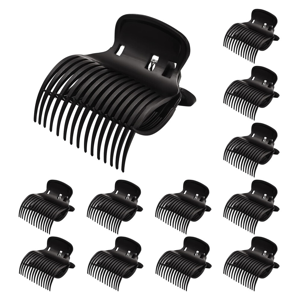 Black Hot Roller Clips 12Pcs Heat Resistant Plastic Hair Curler Clips For Jumbo Large Medium Small Rollers