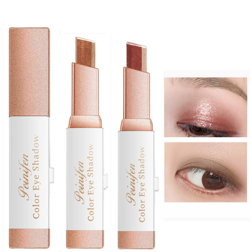 Red,Brown Waterproof Dual Color Eyeshadow Stick With Glitter Gradient, Long Wear Makeup (#4 Earth Tone/#3 Red Brown)