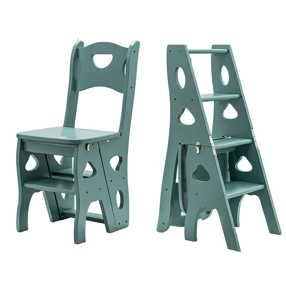 Wooden Folding Ladder Chair, 4Step Convertible Step Stool Seat, 400Lb Capacity, Green 35X47.5x88cm 9070919583780