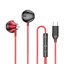 Compatible with Samsung, HiFi Surround Sound In-ear USB Type C 3.5mm Wired Earbuds with Wire Control for Galaxy S24 S23 S22 Ultra Red