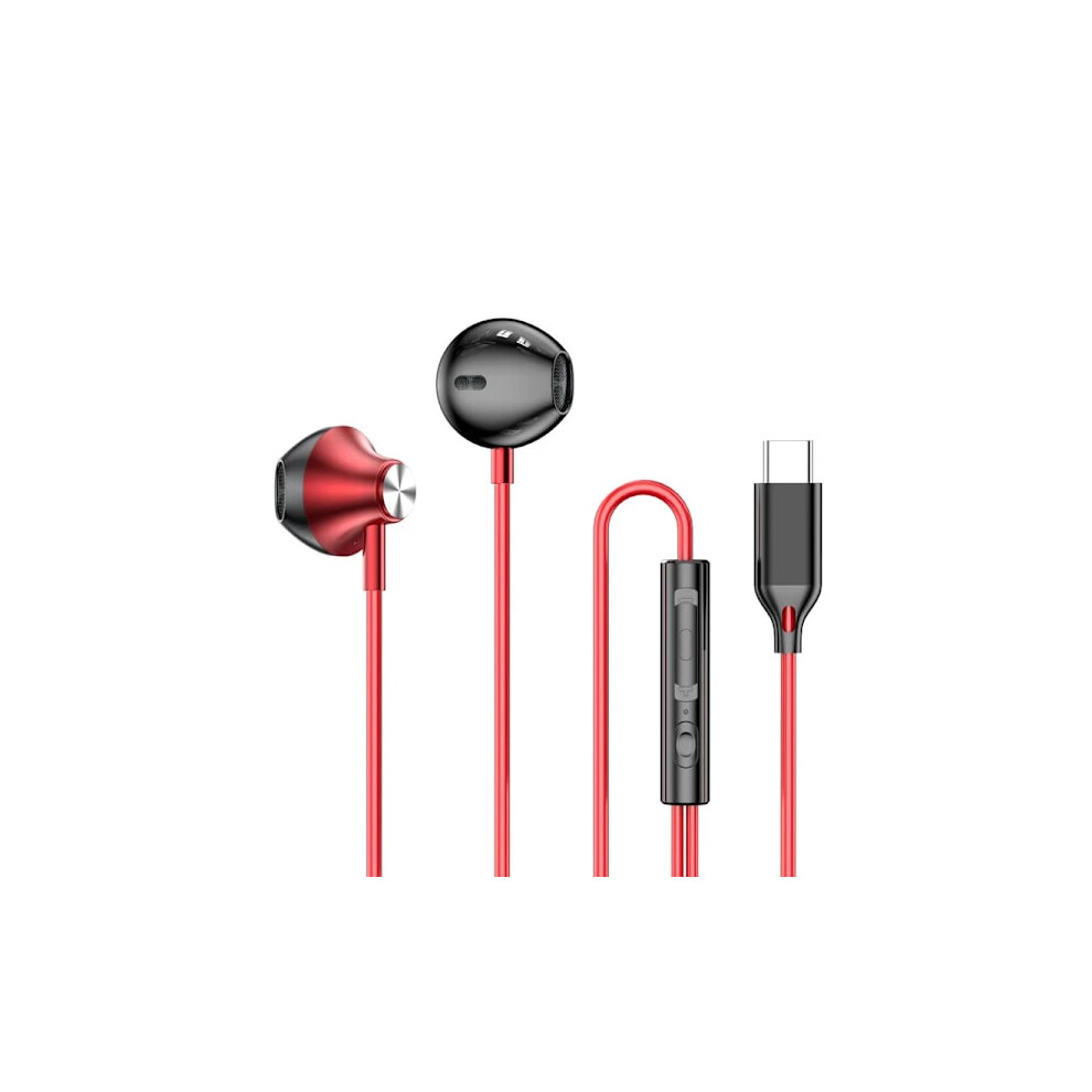Compatible With Samsung, Hifi Surround Sound In-Ear Usb Type C 3.5Mm Wi Earbuds With Wire Control For Galaxy S24 S23 S22 Ultra Red 9377112365268