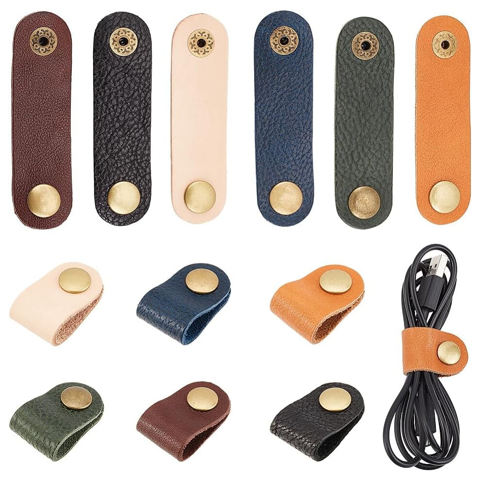 12 Pcs Leather Cable Straps 6 Colors Cord Management Holder Keeper With Snap Button Portable Earphone Cable Tie Cord Winder Keeper Cord Organizer Diy 9377112366135