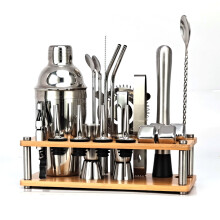 23-Piece Cocktail Shaker Set with Bamboo Stand, Stainless Steel Bartender Kit - Compatible with Home, Bars, Parties