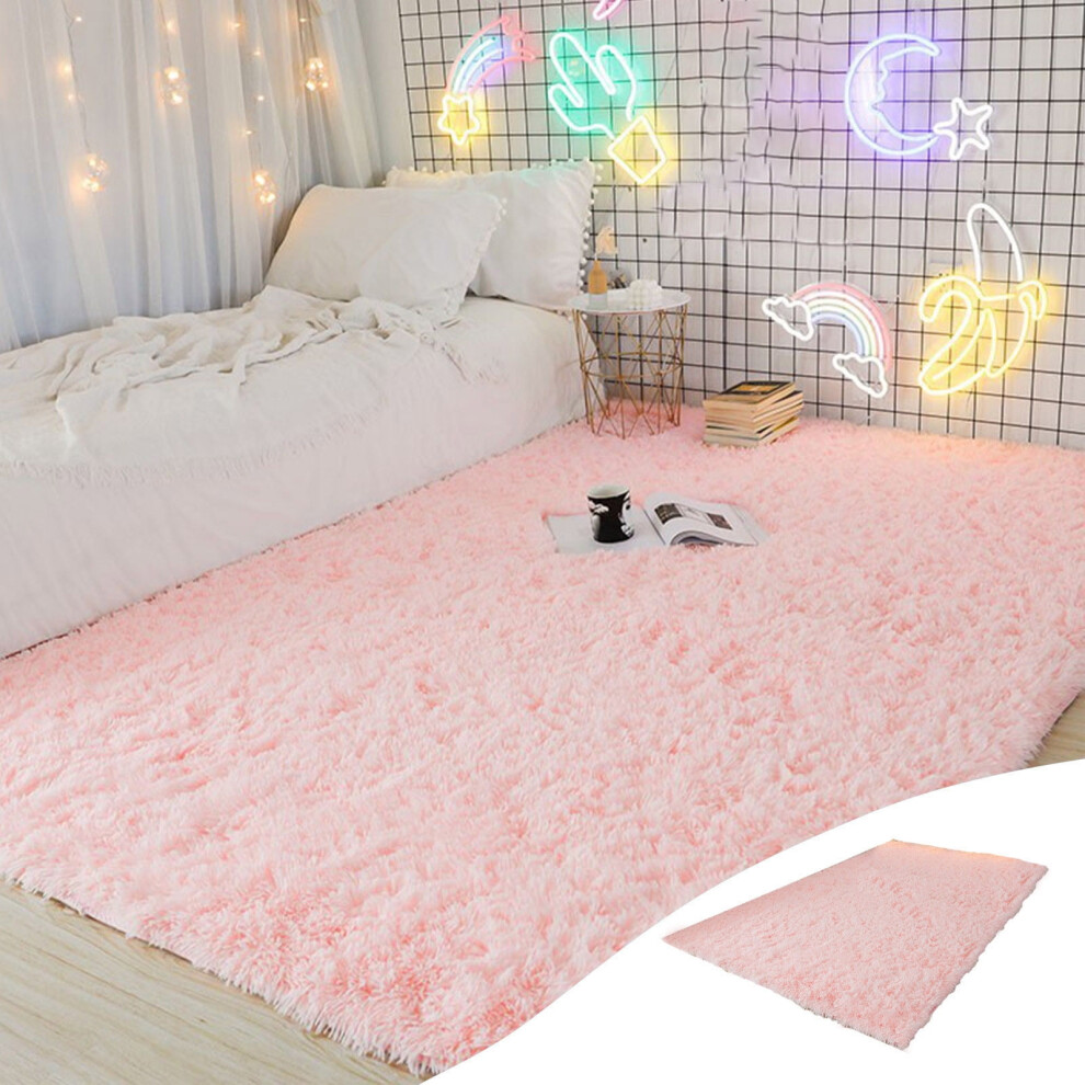 Plush Area Rug 63x31.5" Turquoise Green, Shag Living Room Rug, Furry Carpet for Bedroom, Nursery or Kids Girl Room, Pink Throw Rug
