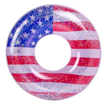 USA Flag Pool Float Ring 32 Inch Inflatable Swim Tube for Adults Patriotic Stars Stripes Design
