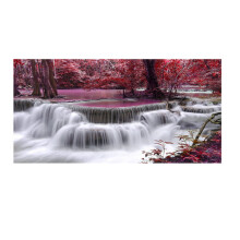 Forest Sunset Canvas Art, Dreamlike Waterfall in Pink & Purple, Modern Landscape Painting for Living Room or Office, Framed, Ready to Hang