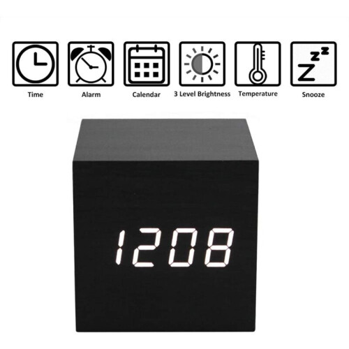 Mini LED Wooden Clock with 3 Brightness Levels 1