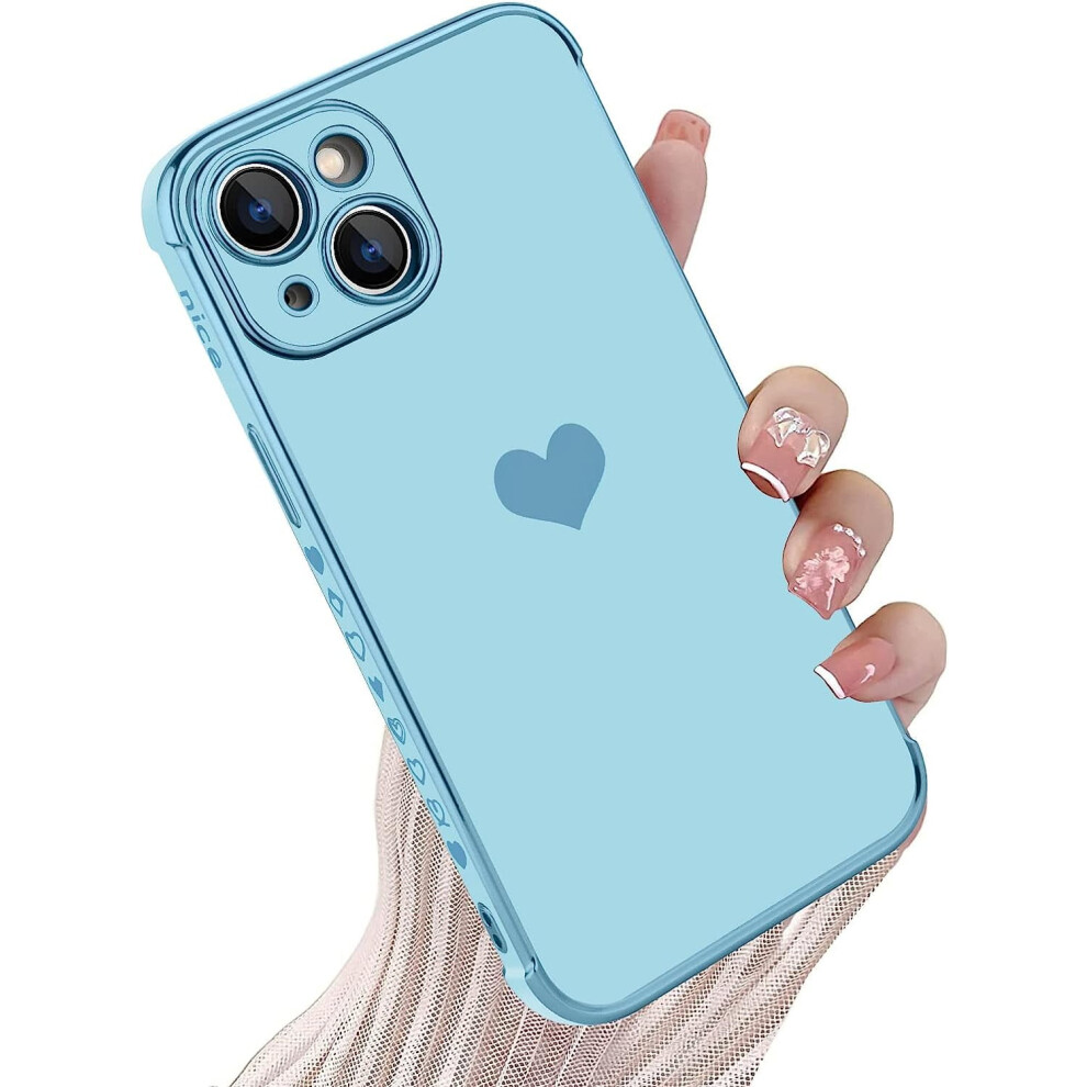 Compatible With Iphone 14 Plus Case - Cute Love Heart Soft Tpu Bumper With Shockproof Protection For Women & Girls, 6.7 Inch, Blue 9422877755585