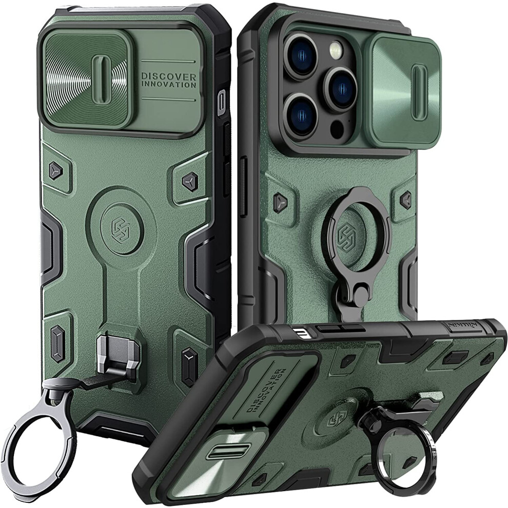 Shockproof Hard Pc Case With Kickstand & Camera Cover For Iphone 14 Pro 6.1", Military Grade Protection, Heavy Duty Bumper - Green 9422877755516