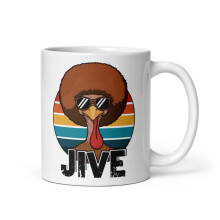 Funny Turkey Vintage White Glossy Mug, Jive Thanksgiving Turkey Day (11 oz)