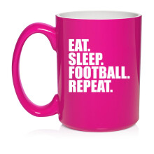 Eat Sleep Football Repeat Ceramic Coffee Mug Tea Cup Gift for Her, Him, Friend, Coworker, Wife, Husband (15oz Hot Pink)
