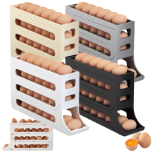 4-Tier Egg Holder for Fridge, 1/2/4Pc Auto-Scrolling Rack, Space-Saving 30-Egg Capacity Organizer, Compatible with Standard Fridges