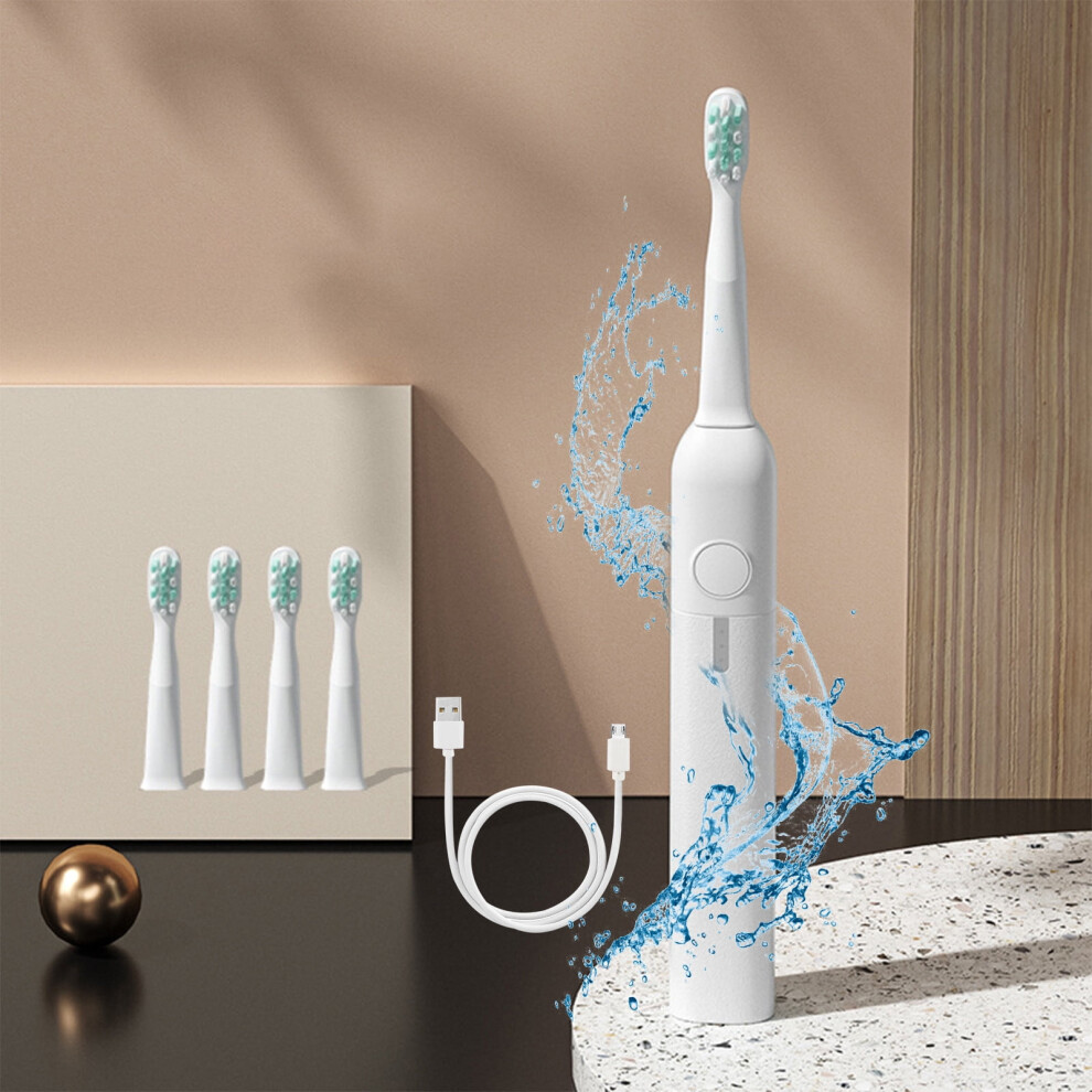 White Kiplyki New Arrivals Usb Charging Electric Toothbrush, Electric Toothbrush With 4 Brush Heads, Smart 3 Gear Electric Toothbrush Ipx7