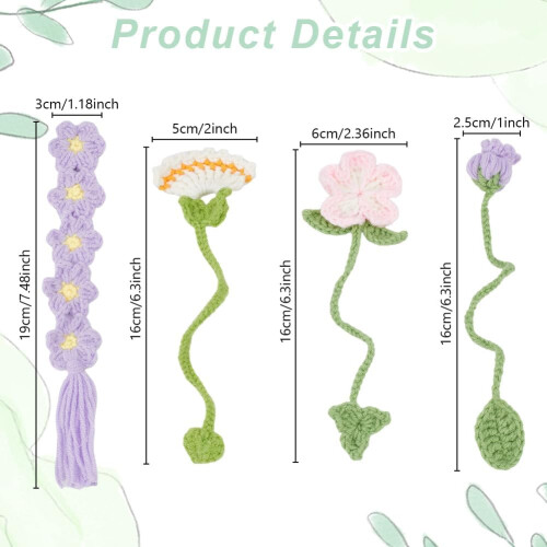 8 Set Flower Crochet Bookmark Kit, Mixed Styles, Compatible with Beginners, Includes Step-by-Step Video Tutorials & All Accessories 2