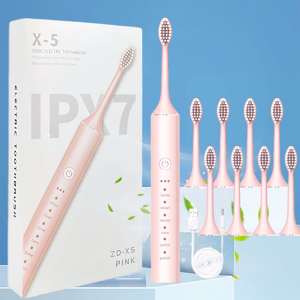FloHua Electric Toothbrush with 8 Brush Heads, 6-Speed, Smart Timer, IPX7 Waterproof - Compatible with Replacement Heads