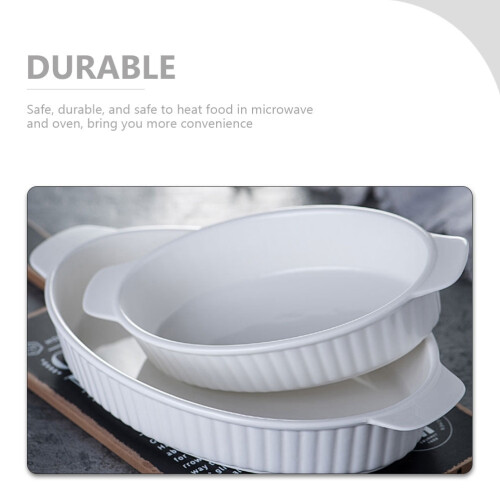 Ceramic Pie Pan Ceramic Baking Dish Baking Plate Roasting Cheese Pan with Double Handle 1