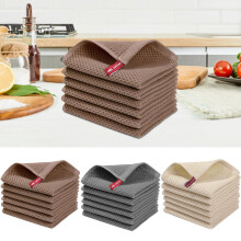 Large Cotton Beach Towel & 6 Pack Gray Striped Kitchen Dish Cloths, Ultra Soft Absorbent Quick Drying 12x12 Inches