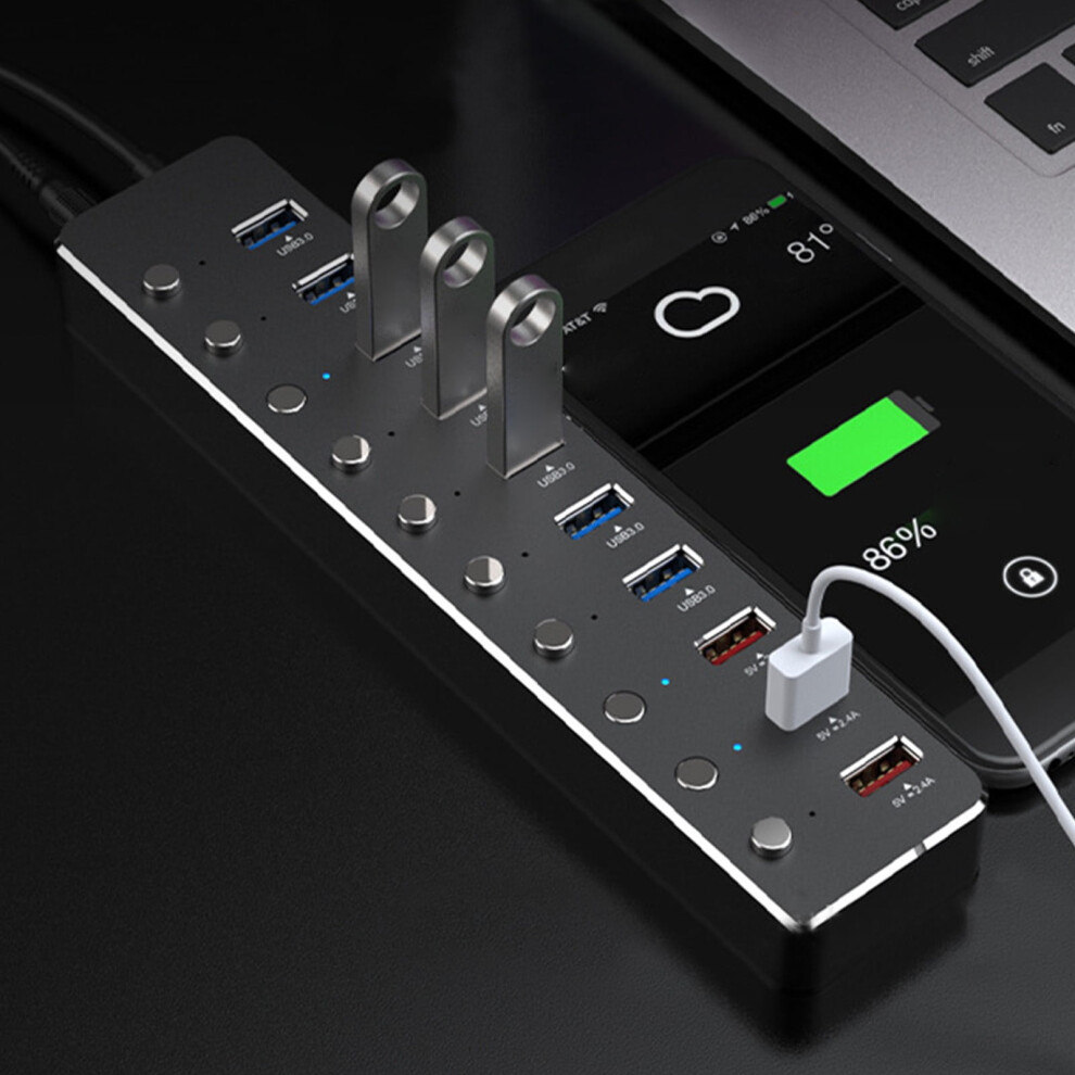 Viflosae 10-Port Usb 3.0 Hub, High Speed Splitter, Aluminum Alloy Housing, Compatible With Cyber Monday Deals 2024 9399596485577