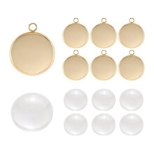 1bag DIY Earrings Making Kits Including 5pcs Flat Round 304 Stainless Steel Pendant Cabochon Settings and 8pcs Dome