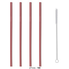 amousa 4 Straight Reusable Drinking Straws Metal Stainless Steel Eco-Friendly 10.5in, With 1 Cleaning Brush