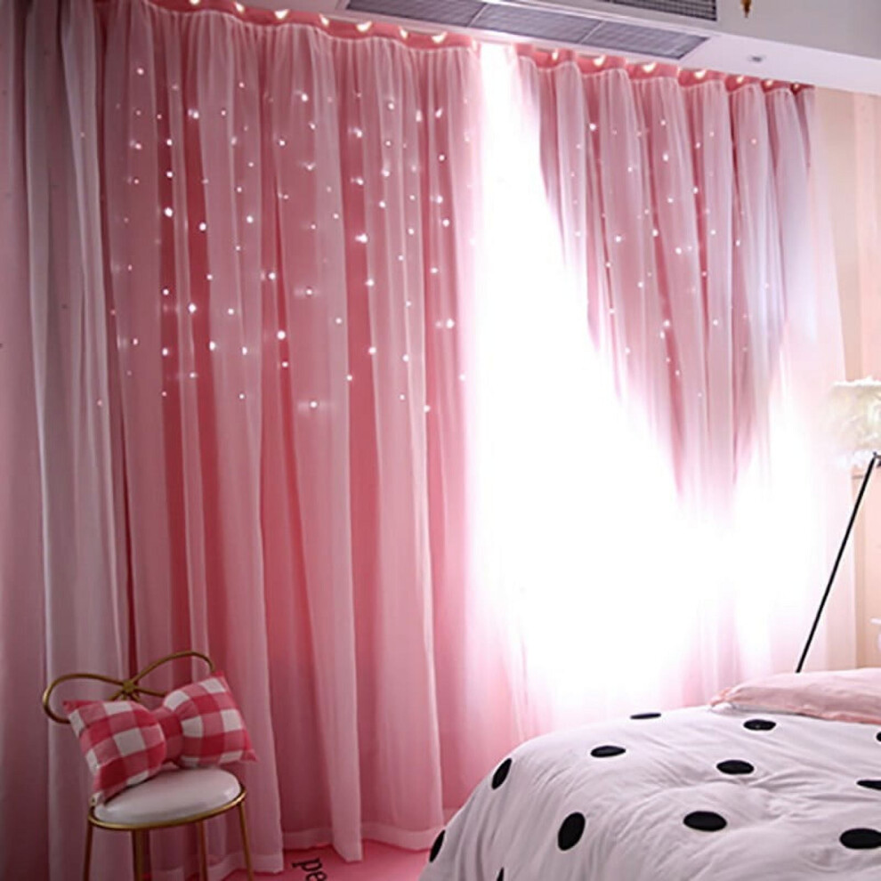 Hollow-Out Stars Curtain Star Cut Out Blackout Curtains For Bedroom Double Layer Blackout Window Drape For Kids Room Bedroom (1 Panel, 39.37"*78.74") Green/Pink/Yellow