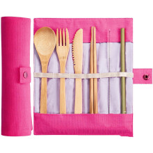 Apmemiss Wholesale Reusable Tableware Bamboo Cutlery Set Travel Picnic Utensils With Storage Bags