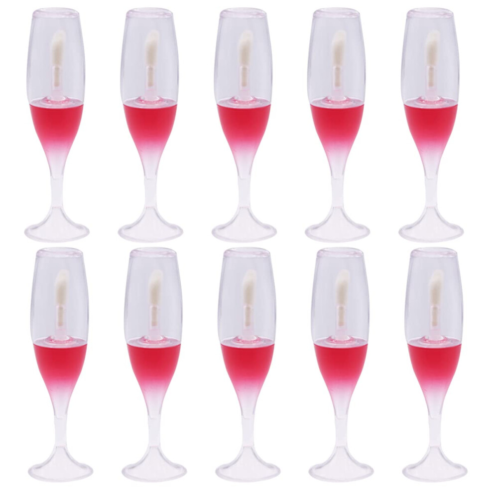 Red Lip Gloss Tubes 10Pcs 8Ml Refillable Wine Glass Shaped Containers Transparent Leakproof