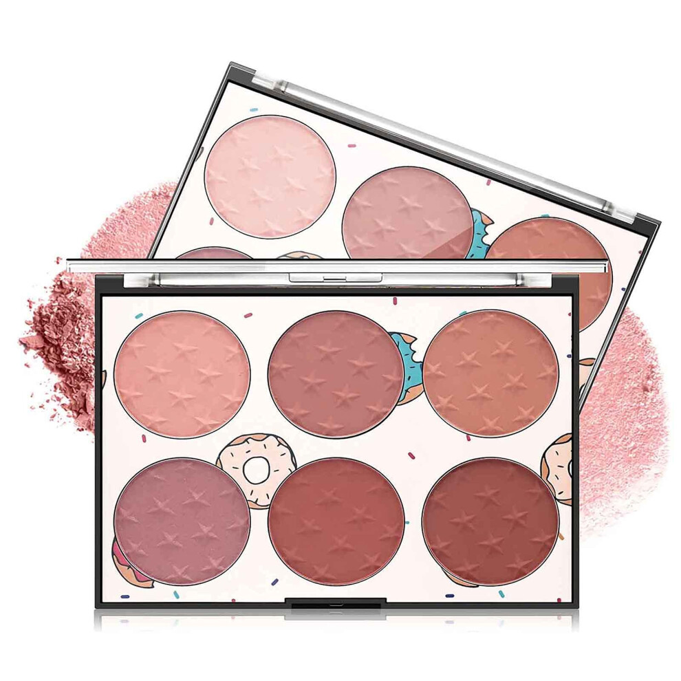 6 Color Blush Palette with Matte and Shimmer, Cheek and Lip Palette for Travel or Daily Makeup