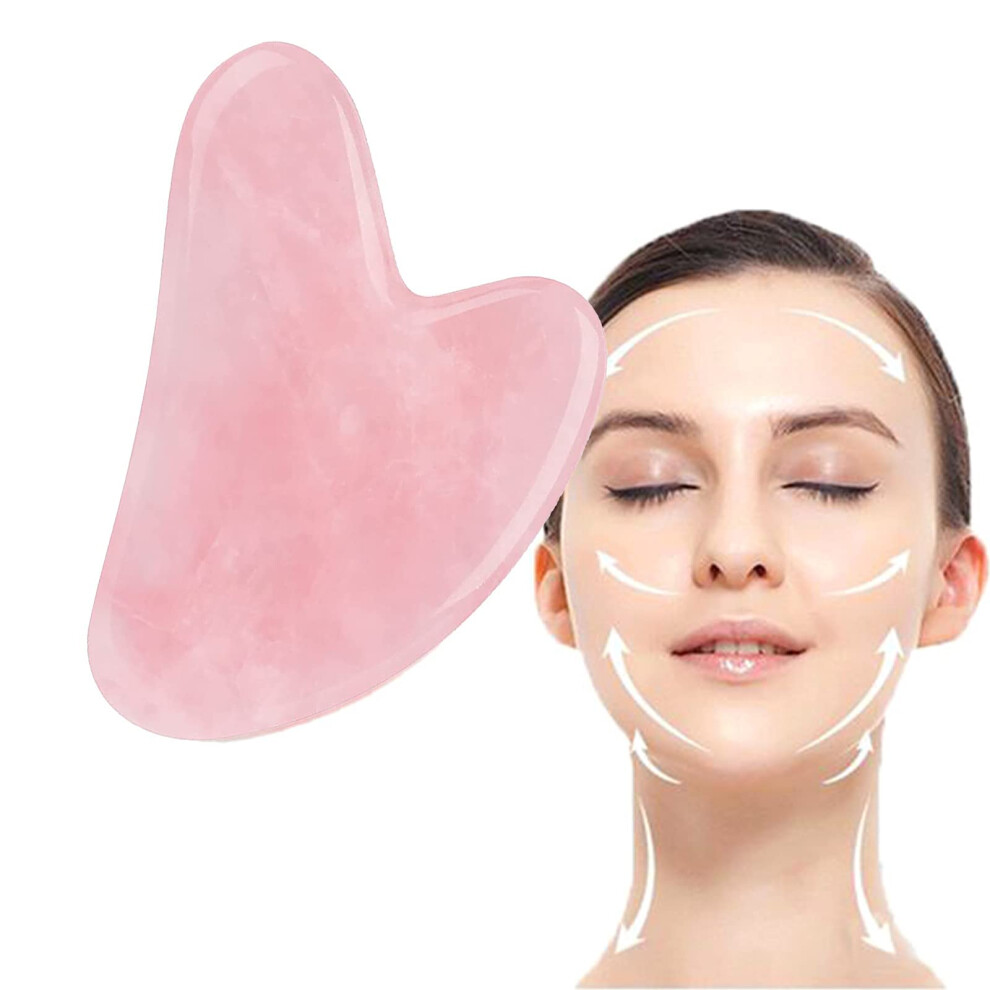 Pink Rose Quartz Gua Sha Tool Heart Shaped Jade Facial Massager For Puffiness And Wrinkle Care