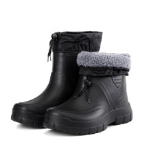 Men's Short Waterproof Rubber Rain Boots Winter Warm Fleece Lining NonSlip Sole for Gardening Fishing 7.5 Black