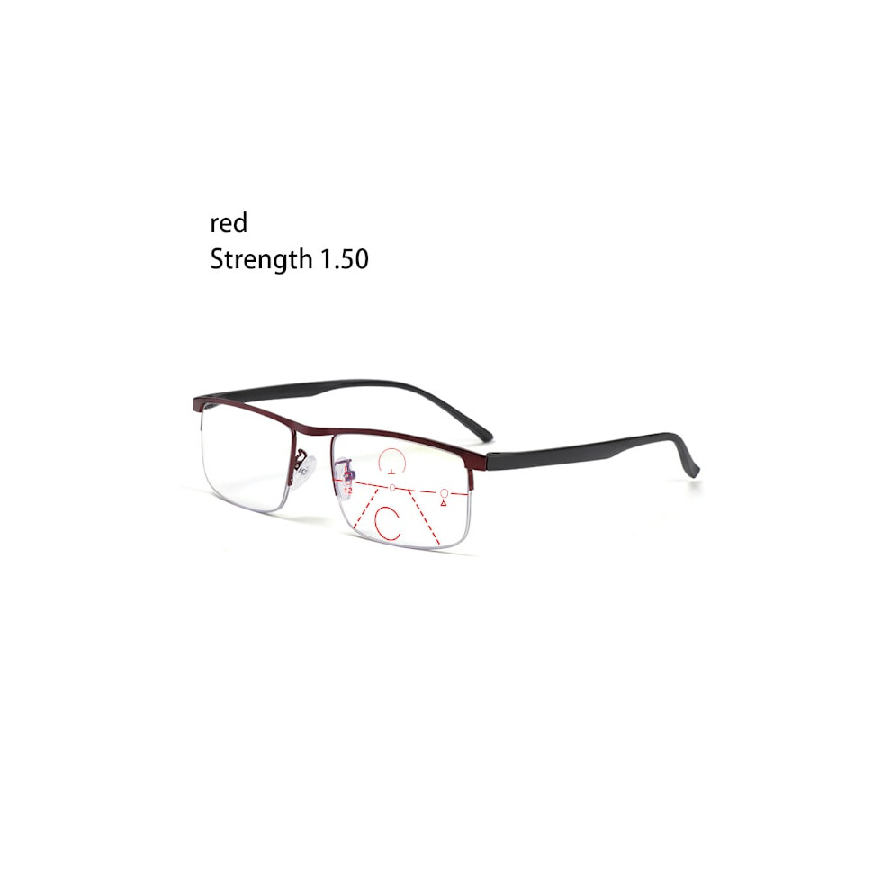 Blue/Light/Red Mordely Anti Reading Glasses Progressive Presbyopic Strength 1.50
