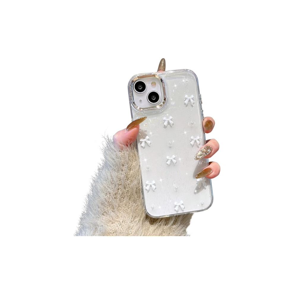 Bling Glitter 3D Bowknot Case Compatible With Iphone 15 Plus, Sparkly Crystal Clear Slim Soft Durable Protective Case White 9322103903455
