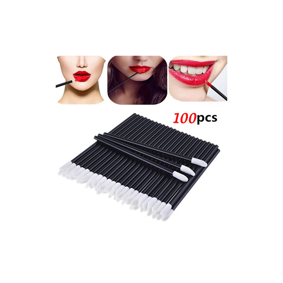 Black 100Pcs Disposable Lip Brush Gloss Wands Makeup Cosmetic Tool
