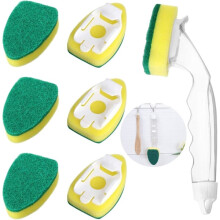 Dish Brush Sponge - Dish Brush Scrubber with 1 Dish Brush & 7 Refillable Sponge Heads, Reusable Kitchen Cleaning Sponges, Cleaning