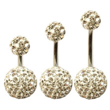 Navel piercing with crystals all around, short rod / long rod. 14mm