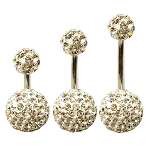 Navel piercing with crystals all around, short rod / long rod. 14mm