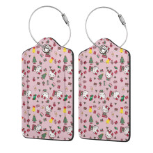 Hello Kitty Christmas Double Sided Leather Luggage Tag, Waterproof ID Card Holder, 2.9" * 4.6", Compatible with Travel Accessories