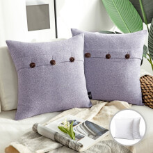 Phantoscope Triple Buttons Cotton Blend Series Farmhouse Square Decorative Throw Pillow Cusion for Couch, 18" x 18", Light Purple, 2 Pack
