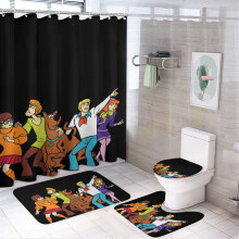 Scooby Doo 4PCS Shower Curtain Set with Non-Slip Rugs, Toilet Cover & Bath Mat, Waterproof Curtain + 12 Hooks, 72"x72"