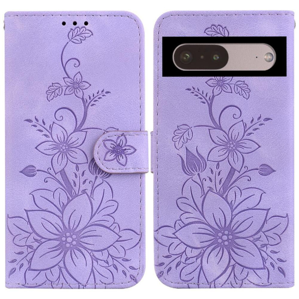 Compatible With Google Pixel 7 Case Embossed Lily Wallet Kickstand Magnetic Card Holder 9377112372075