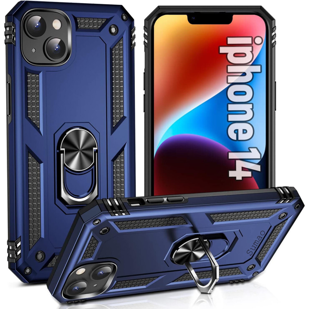 Sumao For Compatible With Iphone 14 Case With Ring,Military Grade Shockproof Liquid Silicone Slim Phone Case- Blue 9377112372006