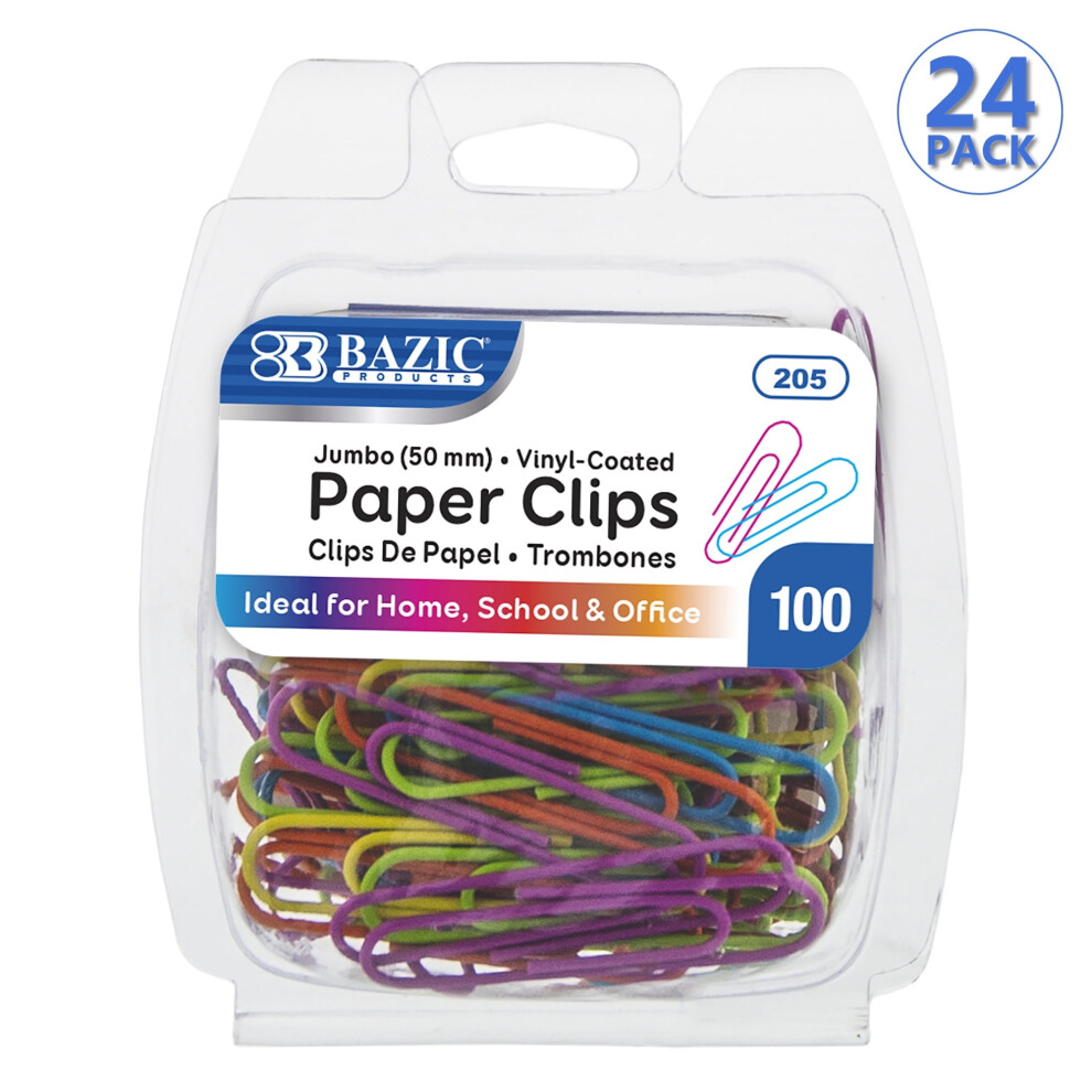 Bazic Paper Clips 50Mm Jumbo Large Size, Color Paper Clip Paperclips (100/Pack), 24-Packs 9027700905047