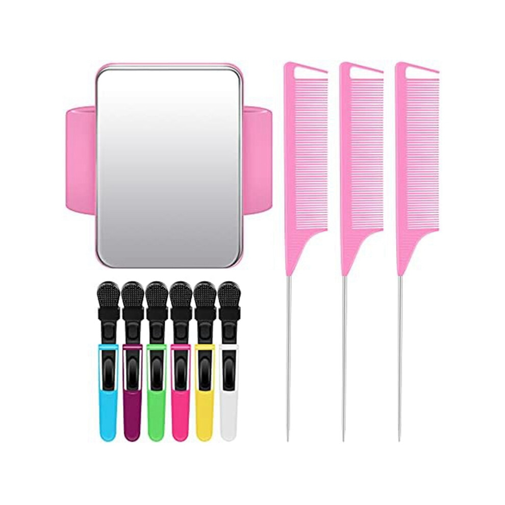 Magnetic Wristband for Hair Stylist Pin Wristband Braiders Wristband with 3 PCS Pintail Comb 6 PCS Plastic Clip,Pink