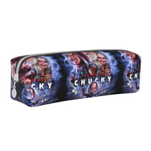 Bride Of Chucky Pen Pouch, Black Leather Pencil Case with Zipper, Portable Holder for Pens, Markers, Makeup, Coins - White