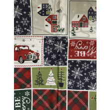Christmas Holiday Patchwork PVC-Free PEVA Vinyl Flannel Backed Tablecloth 52x90 Oblong